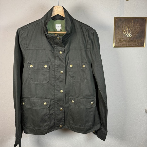 J. Crew Jackets & Blazers - J. Crew Utility Jacket Olive Green Button Front Four Pocket Women Size L